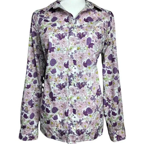 Duluth Trading Top Purple Floral Wrinkle Fighter Long Sleeve Button Shirt XXL - Picture 1 of 7